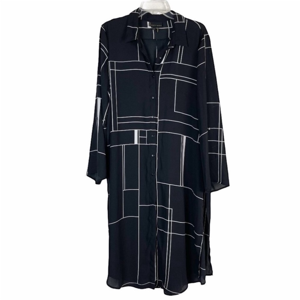 I Jeans by Buffalo size XL black & white print long button down duster